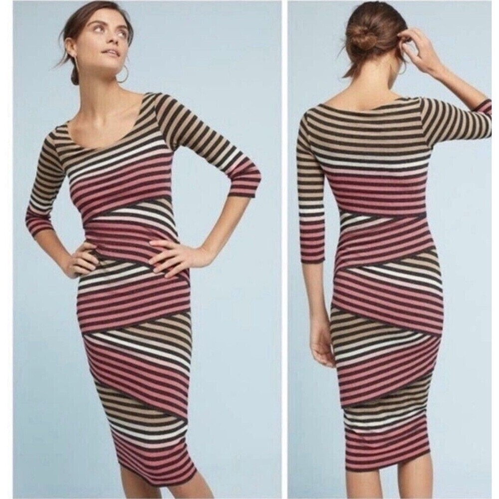 Bailey 44 Anthropologie Striped Knit Column Dress S Midi Tiered Scoop Bodycon